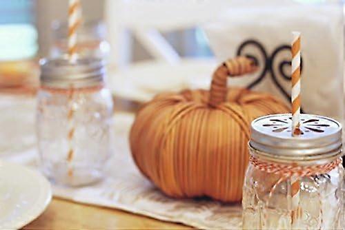 100PCS Premium Disposable Drinking Striped Paper Straws Orange