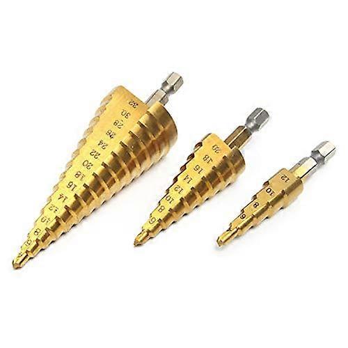 3pcs HSS Coated Step Drill Bits Pagoda Drill Quick Change 1/4 Inch Shank