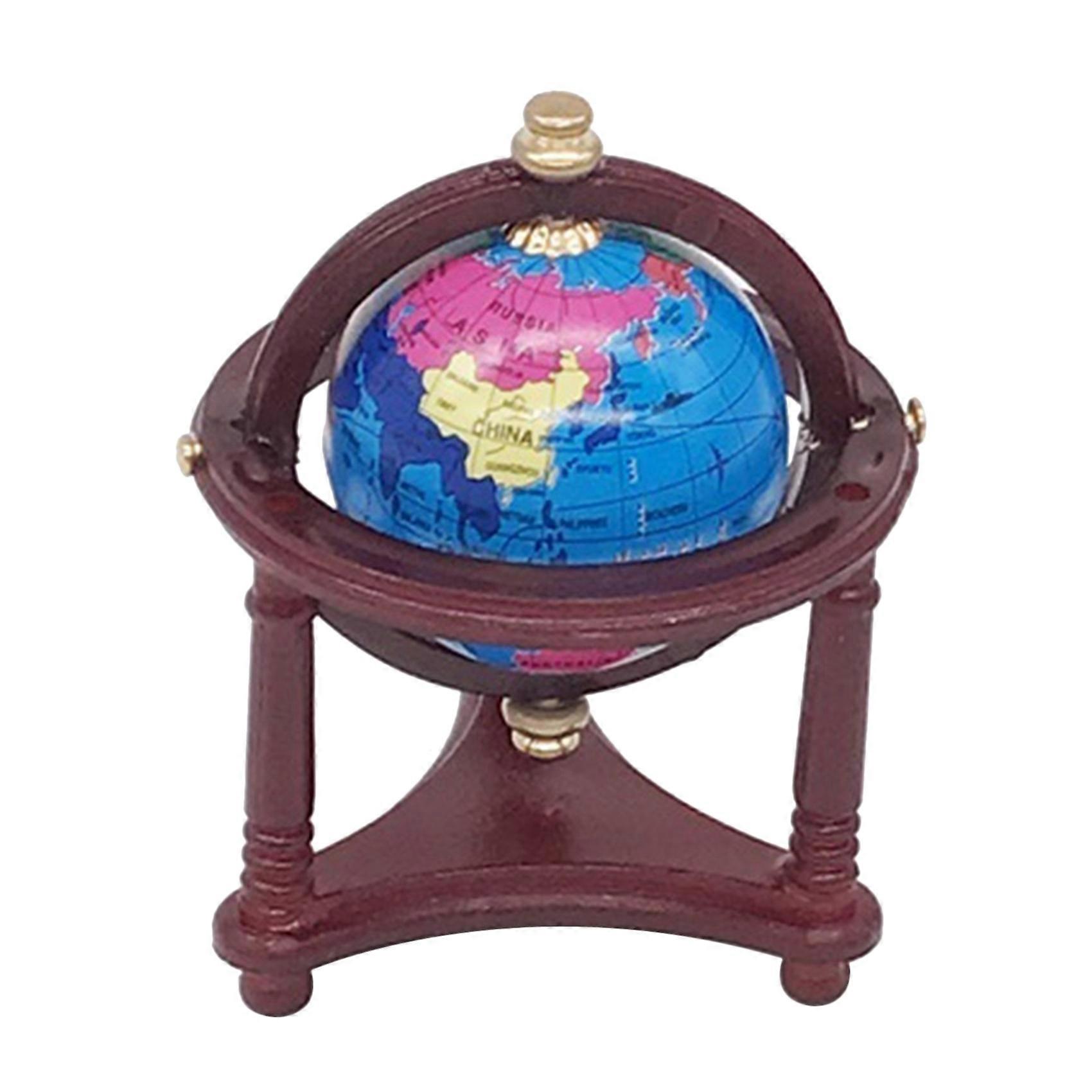 Dollhouse World Globe with Wooden Stand, Mini Globe Dollhouse Red