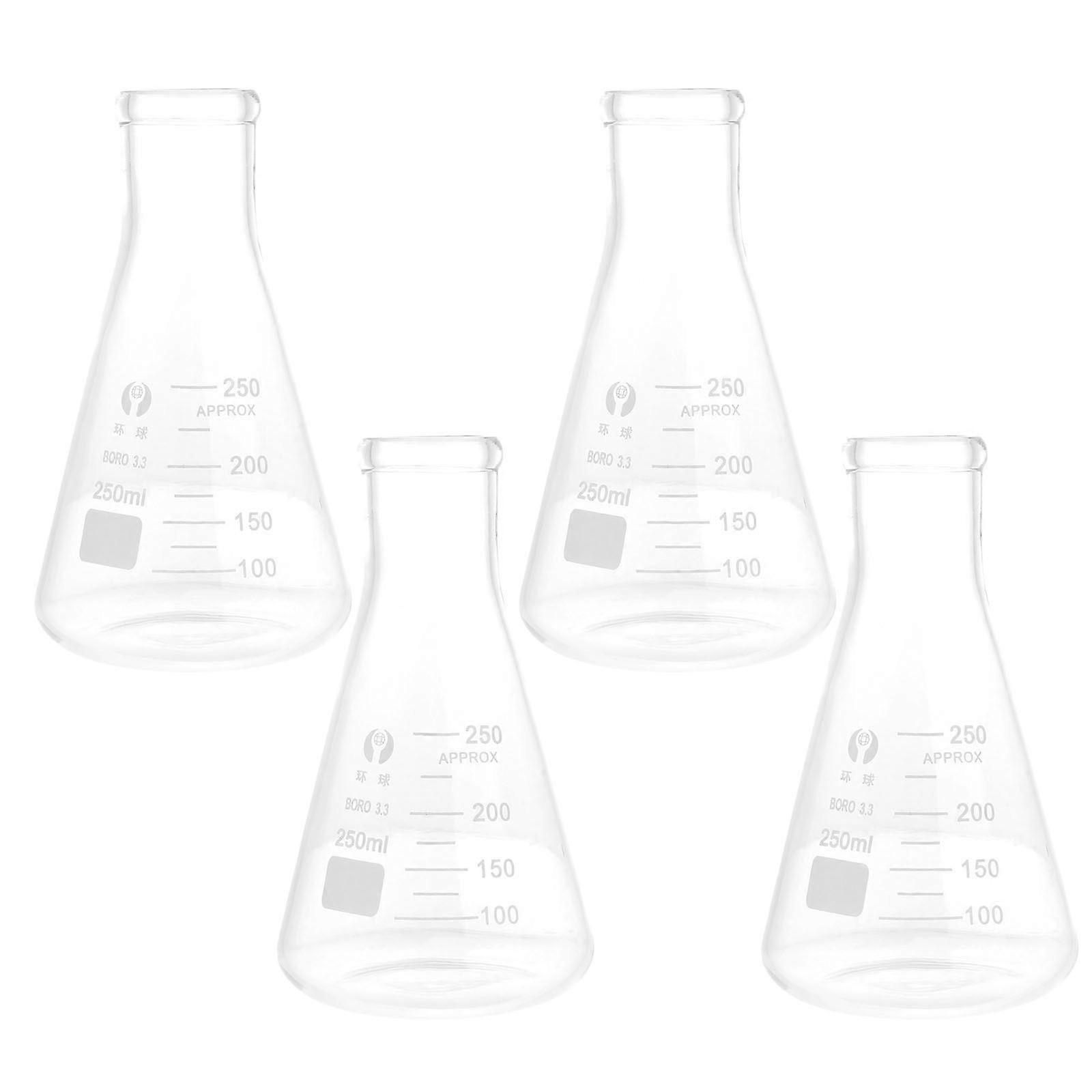 4pcs Erlenmeyer Borosilicate Glass Flask Wide Neck Conical Triangular Flask