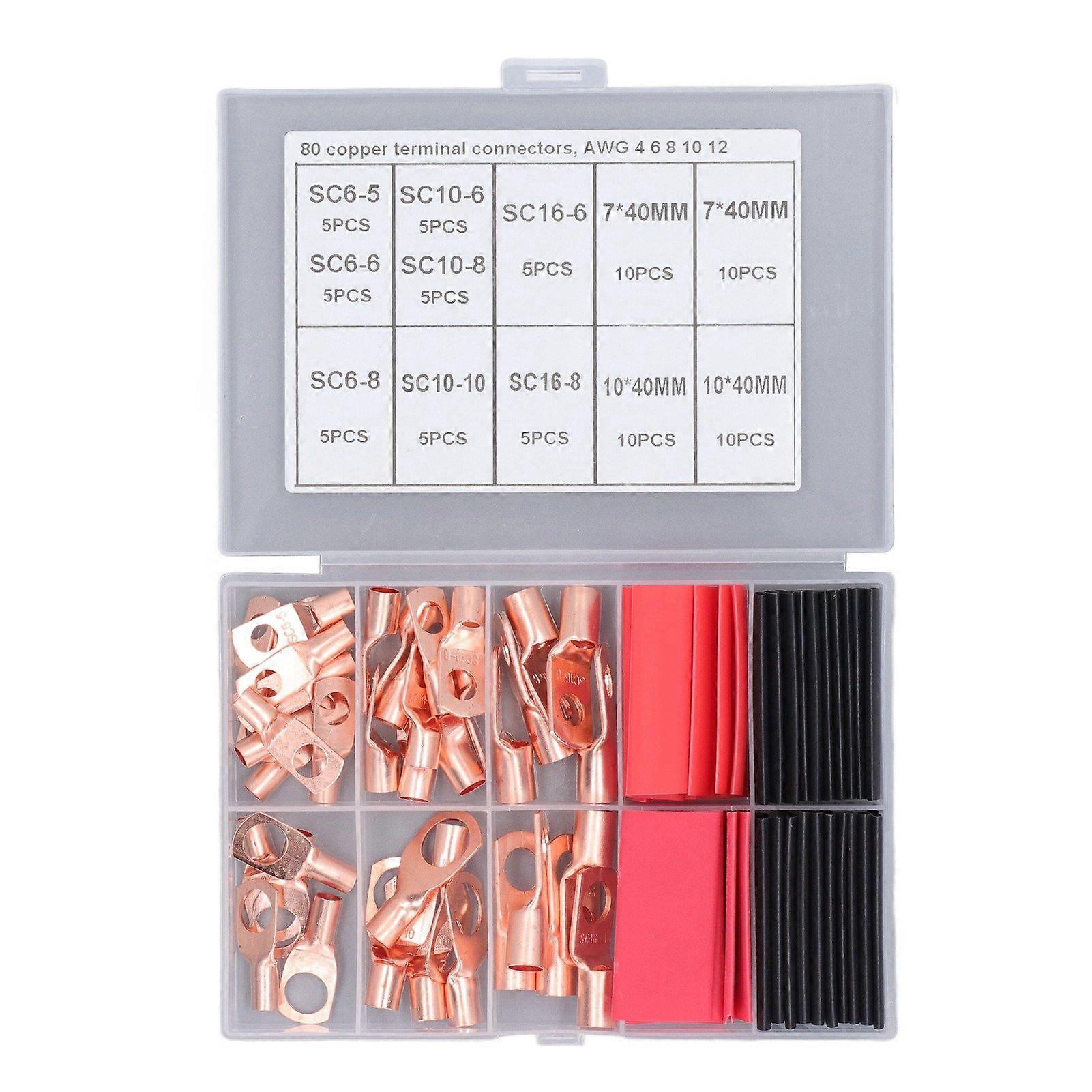 2025 Latest Model  80Pcs Wire Lug Red Copper Battery Cable End Ring Terminal