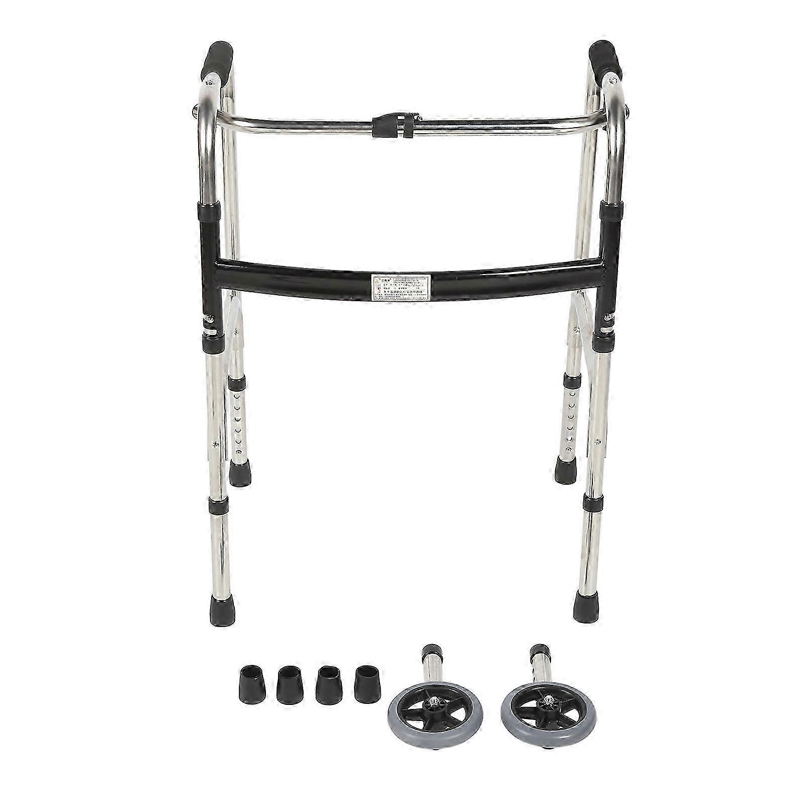 Elderly Folding Walker 6 Height Adjust Stainless Steel Senior Walking Aid With Wheels