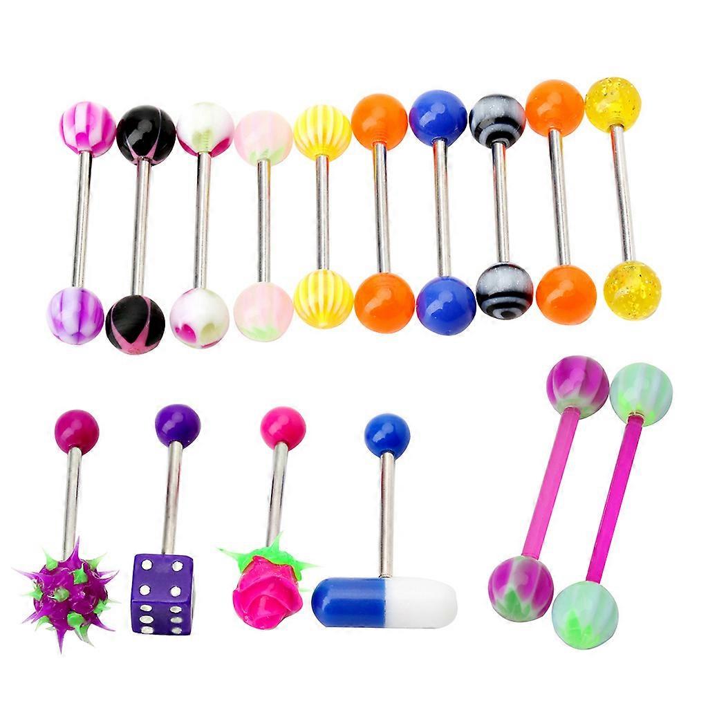 16Pcs Assorted Colorful Tongue Nipple Bar Ring Barbell Piercing