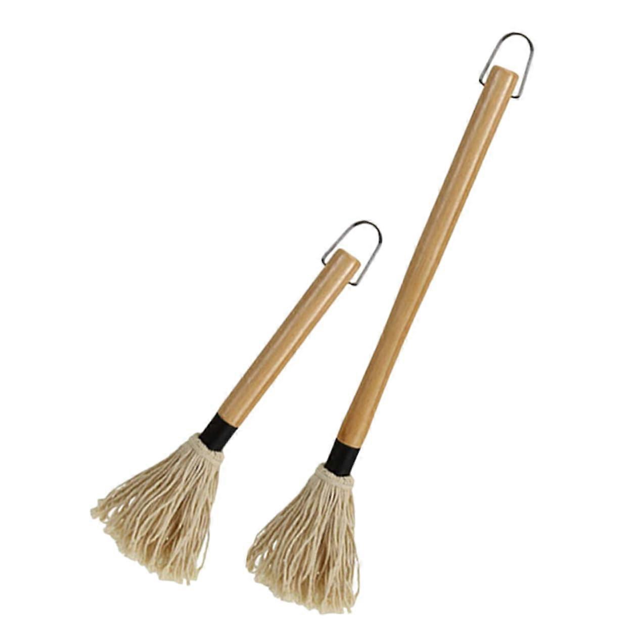 2-Piece Grill Brush Set With Wooden Handle BBQ Mop And Pastry Brush For Cooking Grilling Baking Steak