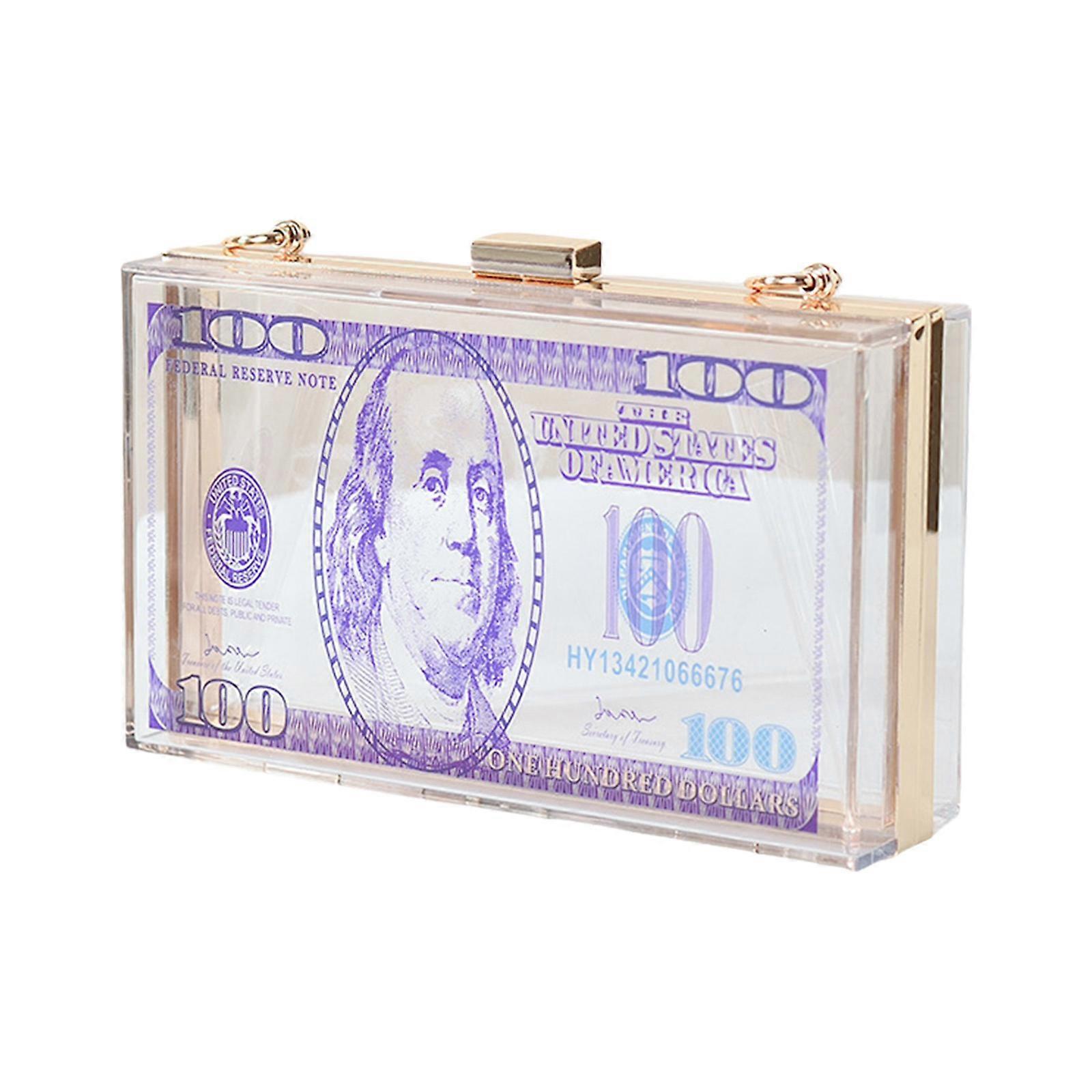 Pochette de soirée élégante en acrylique pour femme avec chaîne transparente en forme de dollar, pour un look créatif et unique en violet