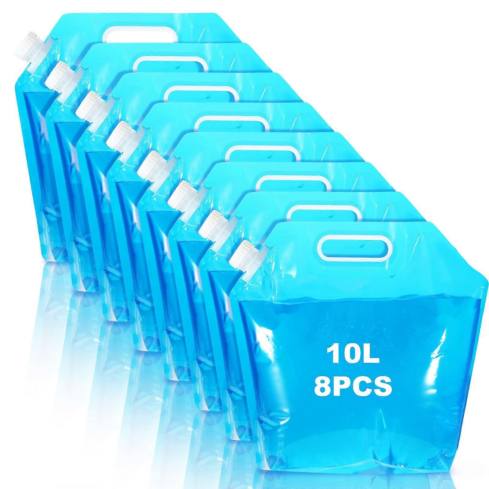 Pack of 8 Foldable Water Containers 10 L with Tight Lid, Foldable Water Container BPA Free for Outdoor, Camping, Barbecue, Household (Blue)