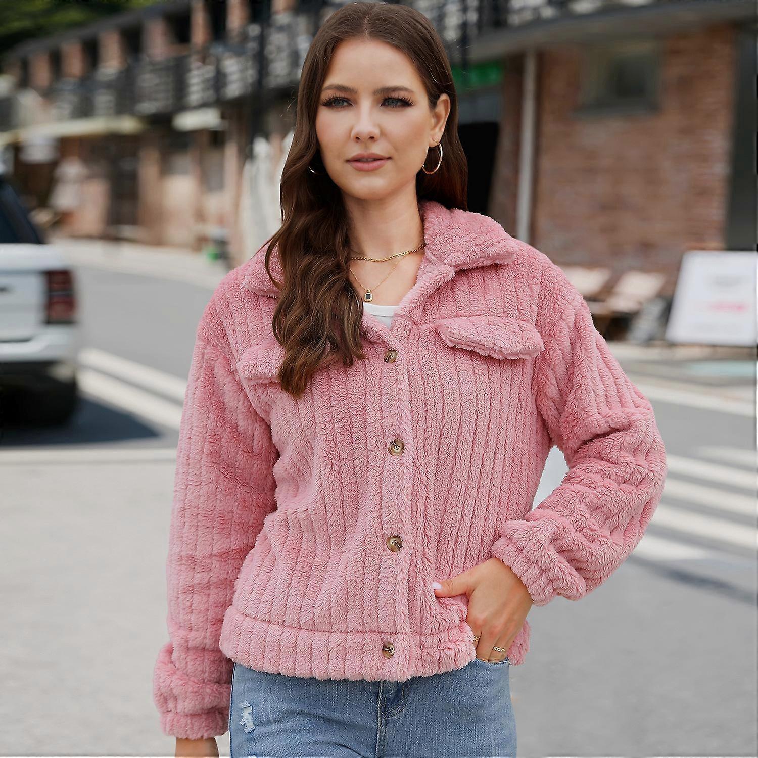 Plus Size Women's Autumn and Winter Jacket Plush Cardigan Lapel Short Coat Jacket