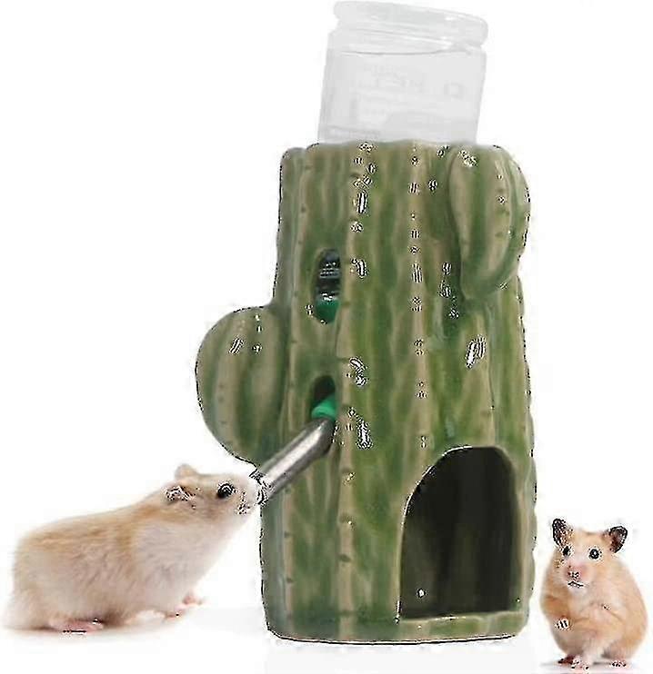 2-in-1 Adjustable Hamster Water Bottle, 80ml No Drip Chew Proof Ceramic Holder--Green