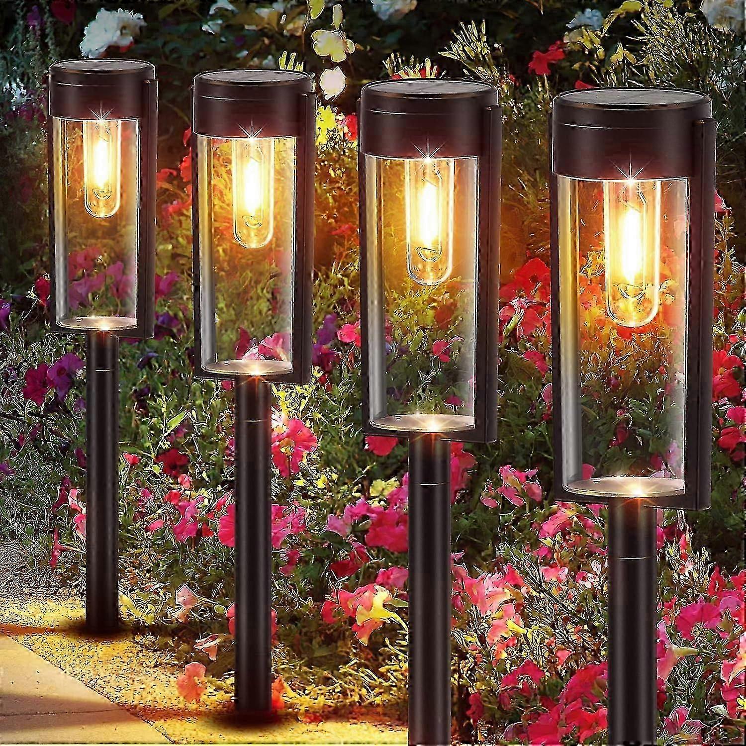 2025 4 Pack Solar Garden Lights Warm White LED Pathway Decoration IP65 Waterproof for Yard Patio A+++