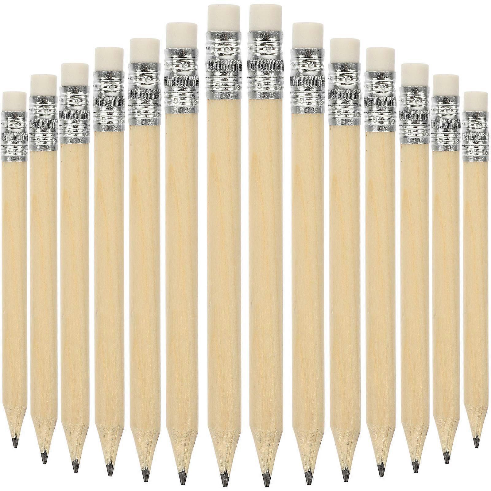 50pcs Natural Wood Short Pencils with Erasers Ergonomic Mini Drafting & Drawing Tools for Students, Artists & Beginners Safe School Supplies