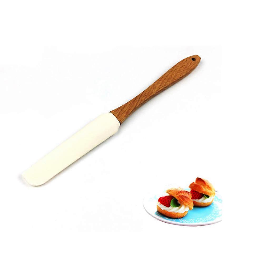 ملعقة زبدة سيليكون بمقبض خشبي لتزيين كعكة الخبز أصفر فاتح 25.4x2.5x1 سم كريم دهن 1 عبوة