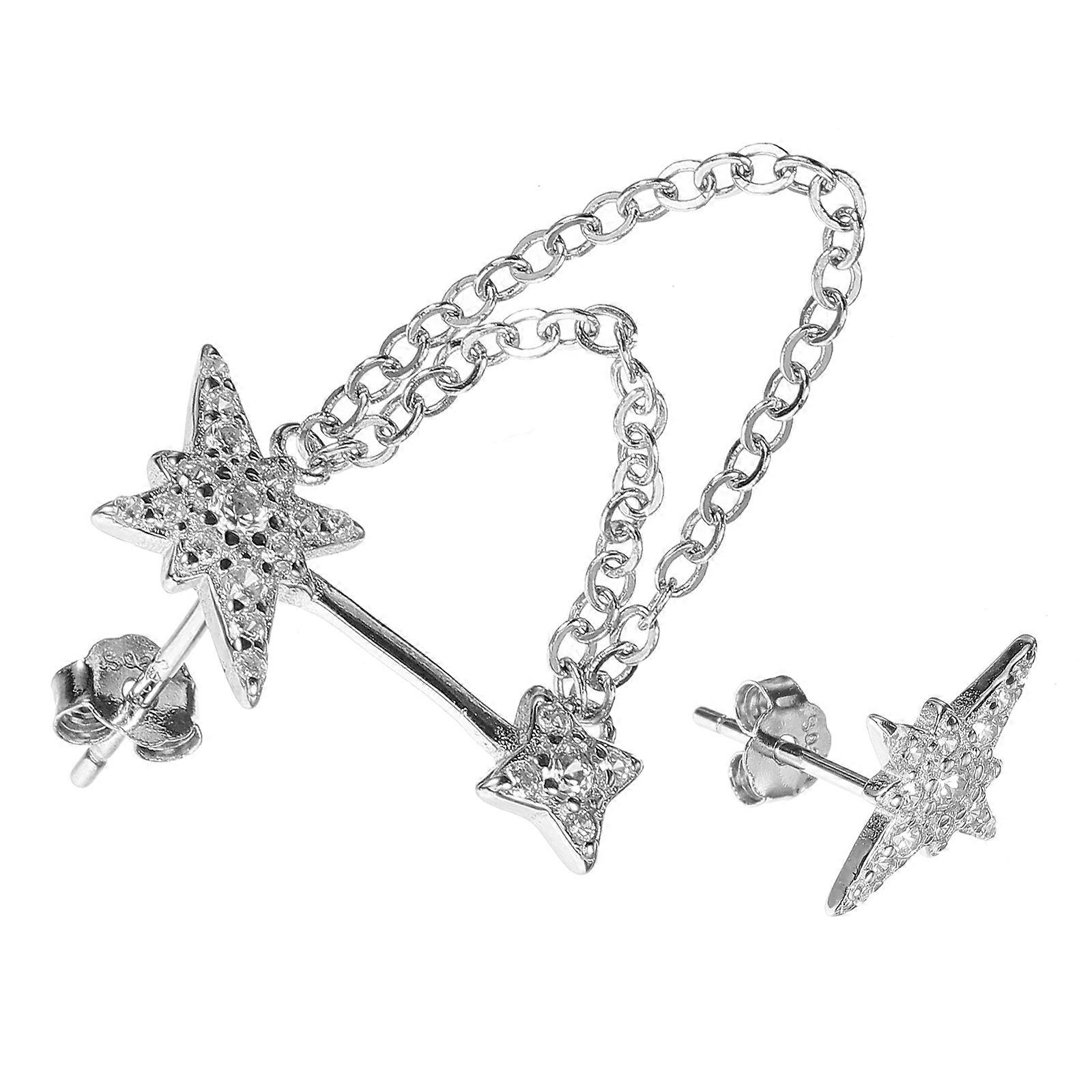 Rhinestone Ear Cuff Studs Não Piercing Curve Design Prata Brincos de Corrente para Mulheres