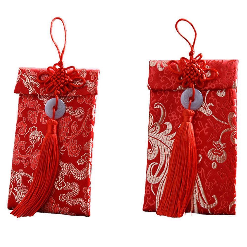 Premium Brocade Chinese Knot Red Envelopes 2pcs Set for Weddings, Festivals & Celebrations Safe Material Money Pouch for Chinese New Year