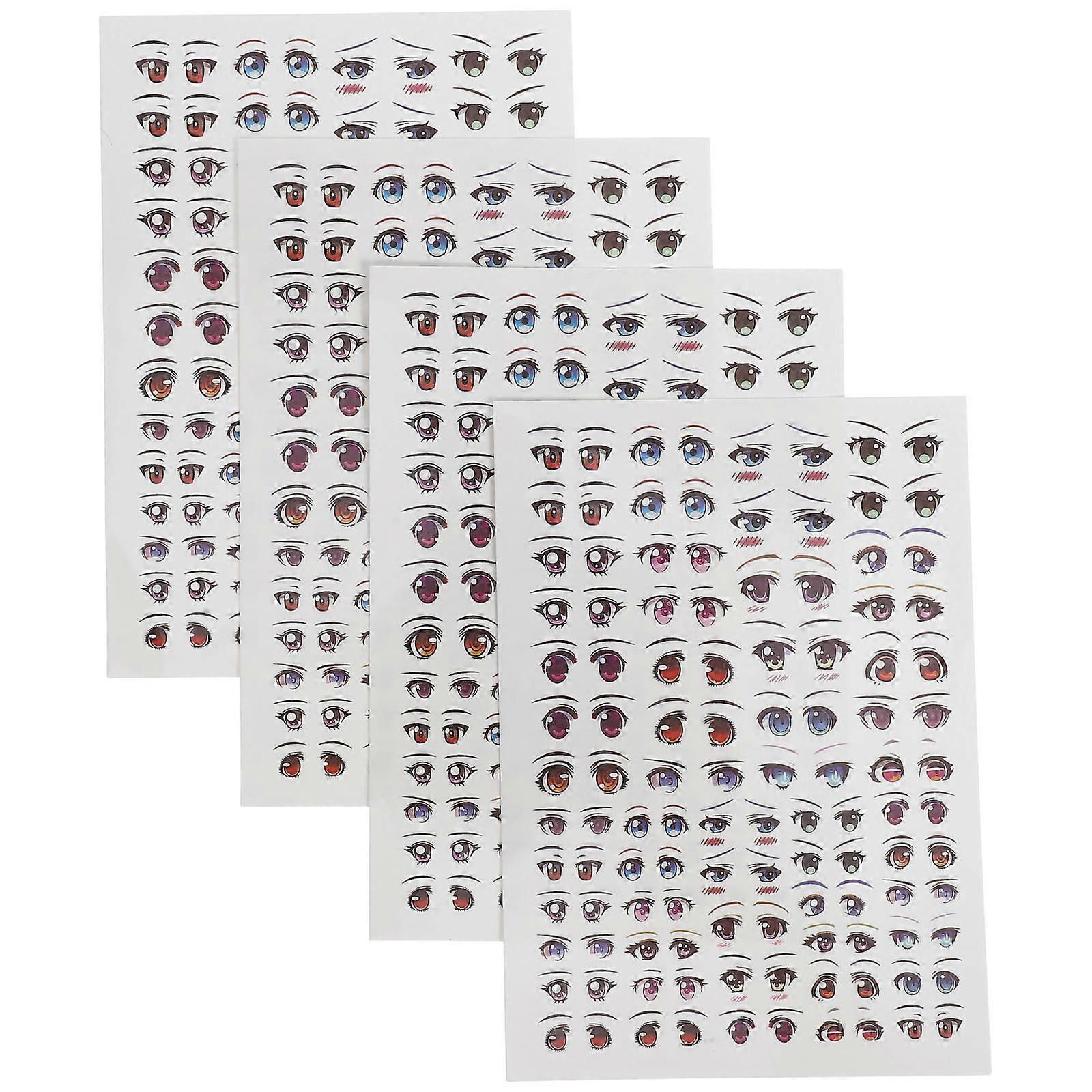 DIY Doll Face Decals Cartoon Eye Stickers for Doll Making and Crafting Projects Multi Colored Self Adhesive 4 Sheets