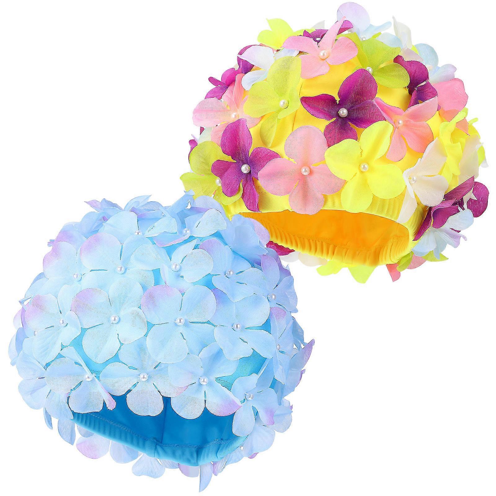 Floral Swim Caps for Women – Elastic Non Slip Bathing Hats with Flower Design for Pool and Beach Use – Comfortable Fit for Long Hair
