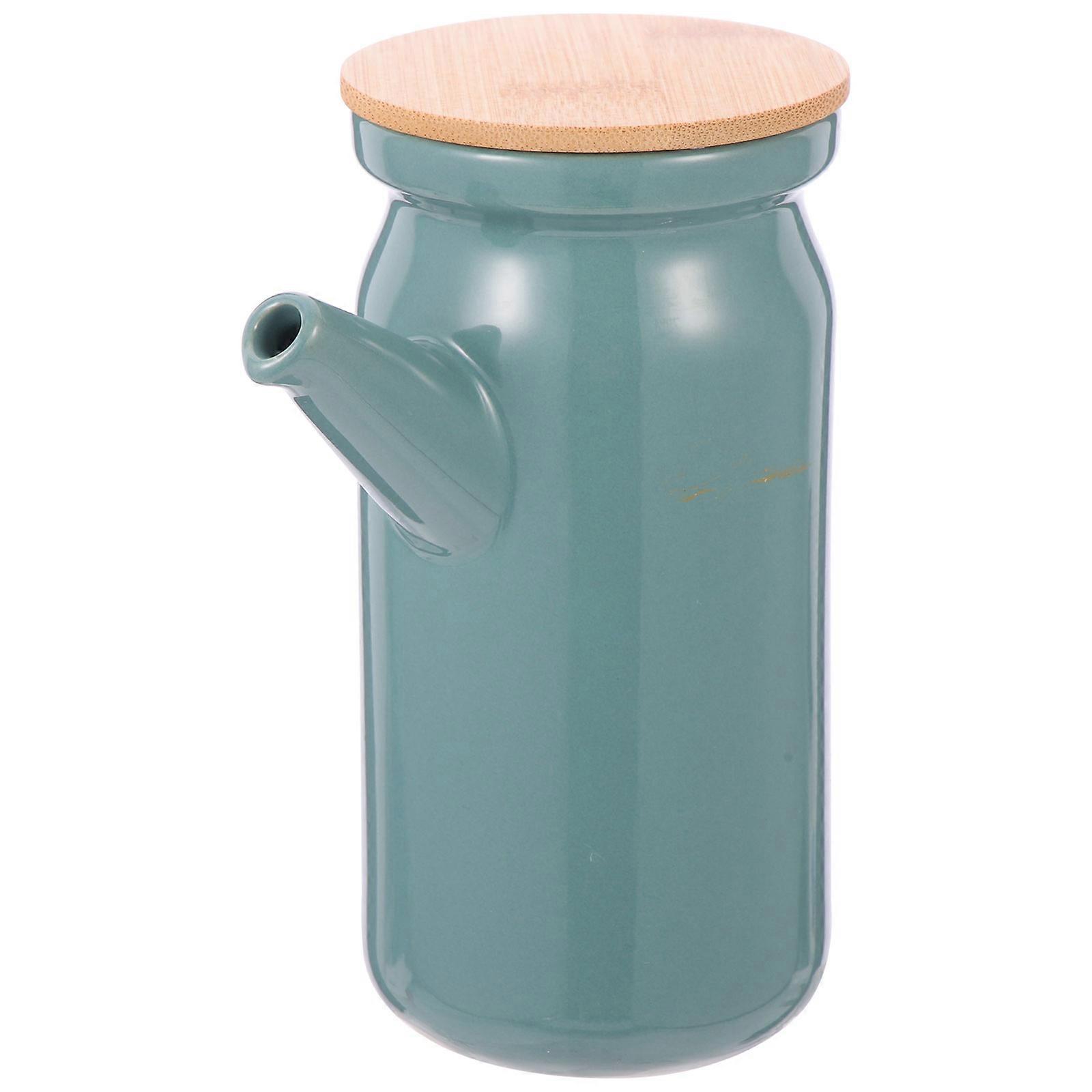 Condiment Jars Ceramic Sauce Pot Kitchen Supply For Home Use Green 14.5X11.5X7.2CM Oil Dispensing 1Set