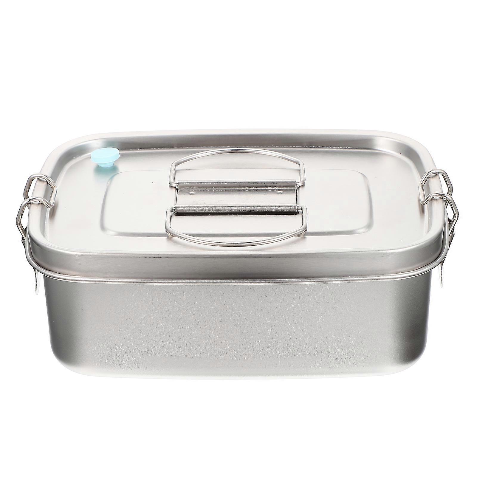 Stainless Steel Lunch Box Bento Container Rectangle Portable Fresh-Keeping Design For Workers 1 Set