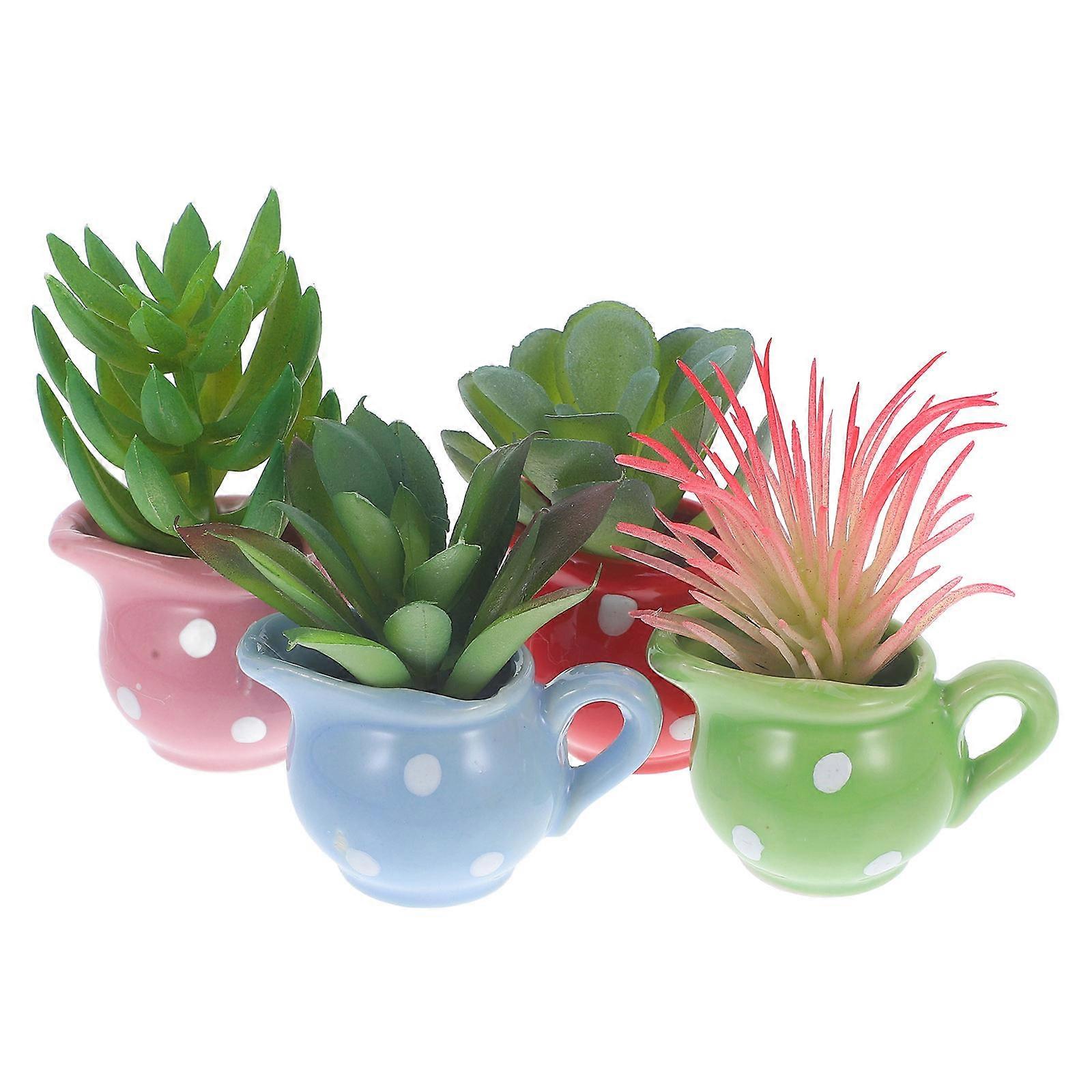Decorative Pattern Refrigerator Magnet Cute Plant Kettle for Kitchen Decor 4Pcs