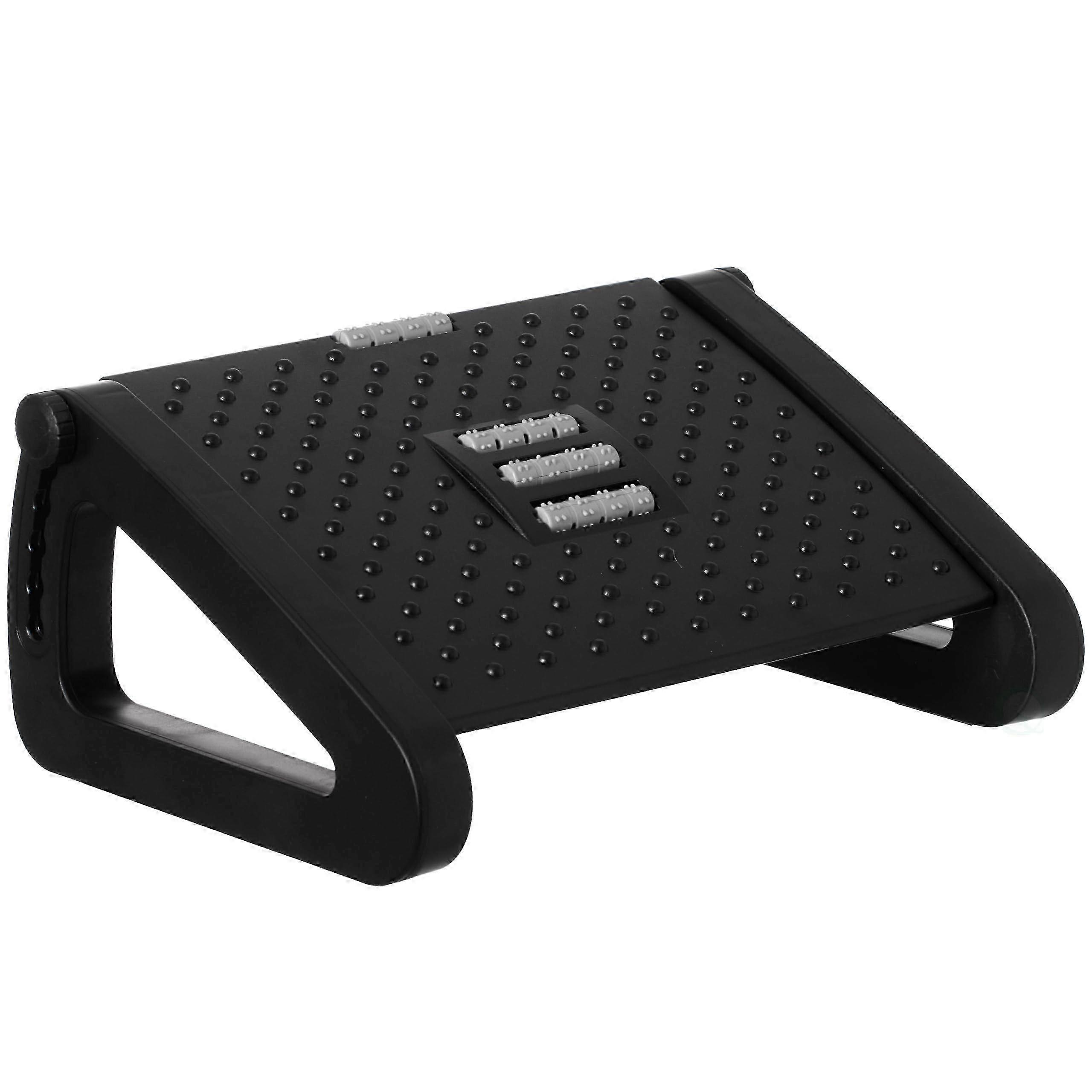 adjustable black triangular footrest with massage features