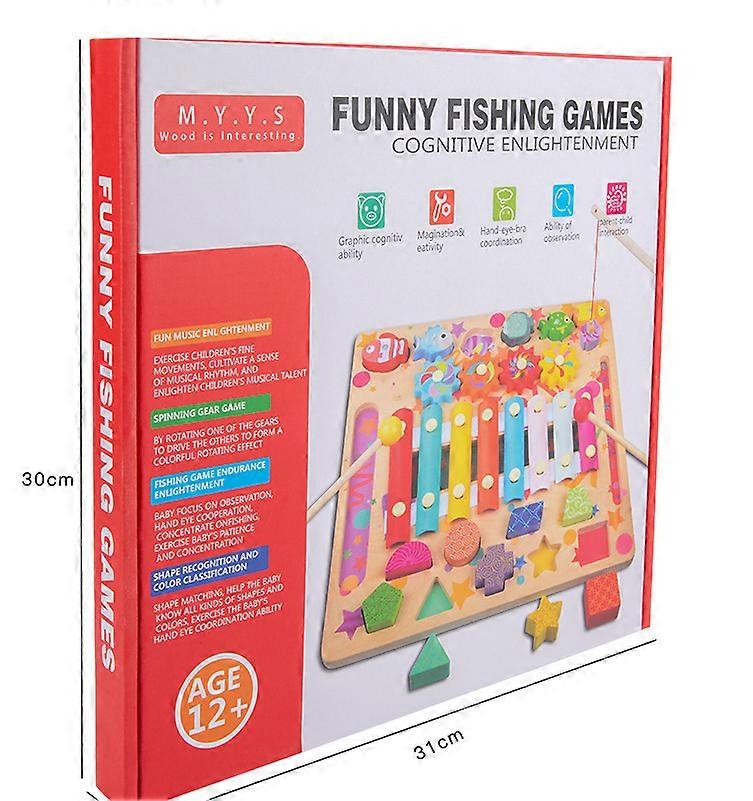 Wooden Multi-function Knocking Piano Fishing Shape Matching Game Children's Music Color Cognitive Building Blocks Educational Toys Fun Educational Par
