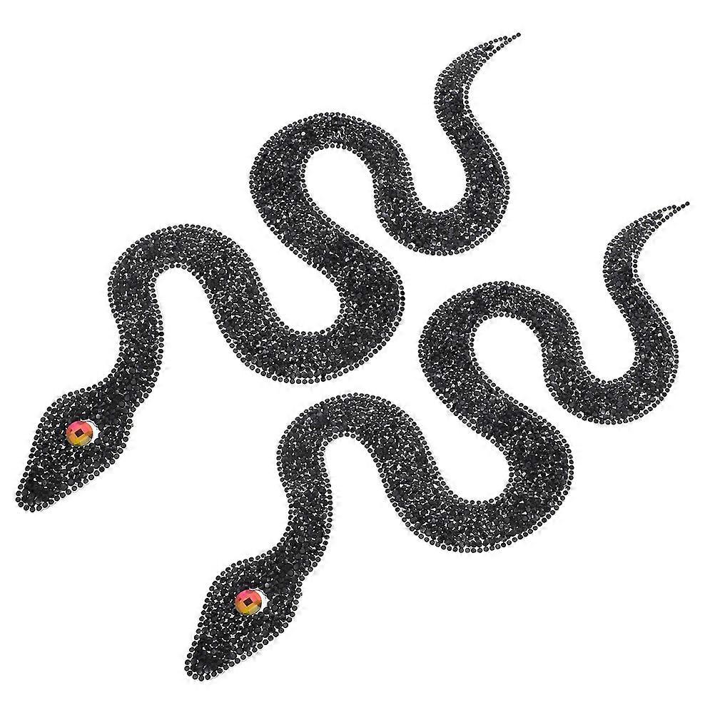 Rhinestone Snake Patch Diy Decorative Iron-On Transfer For Clothes Black 2Pcs