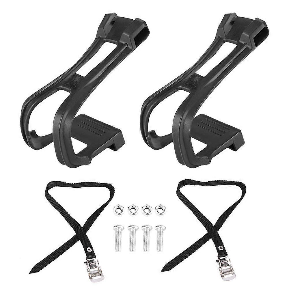 Bicycle Toe Clip Set, Non-Slip Pedal Toe Clips with Adjustable Strap for Spin Bikes and Stationary Recumbent Bikes