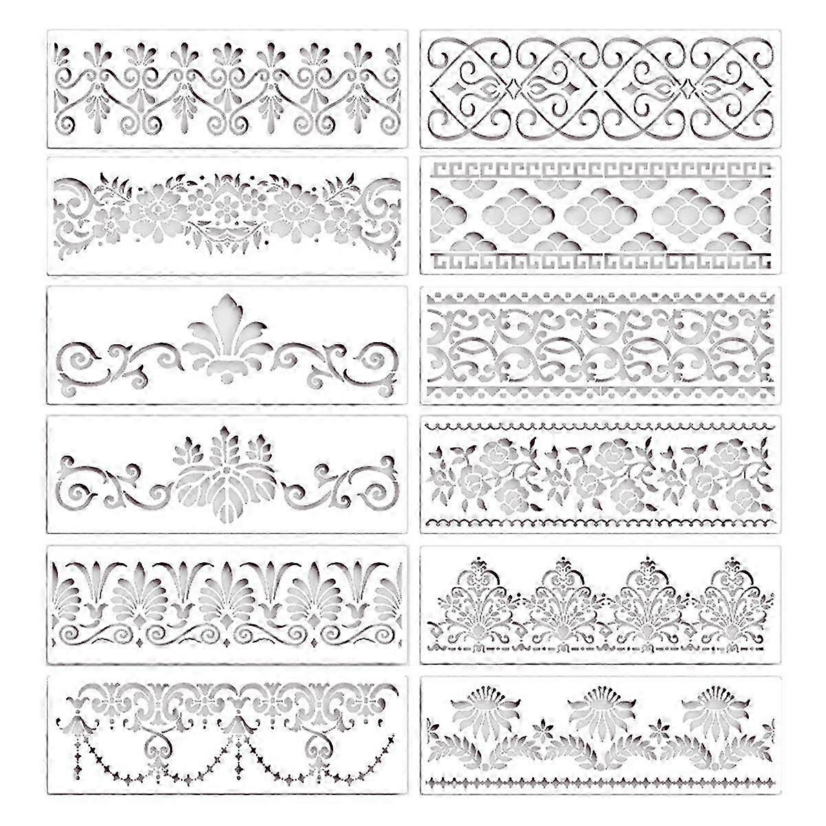 12Pcs Flower Border Stencils Mandala Stencils Reusable Cut Painting Templates for Craft Projects
