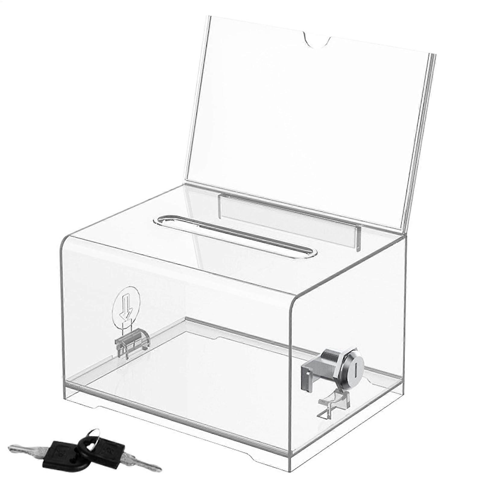 Lockable Suggestion Box - Portable Multi-Purpose Business Card Holder and Donation Box, Minimalist Design