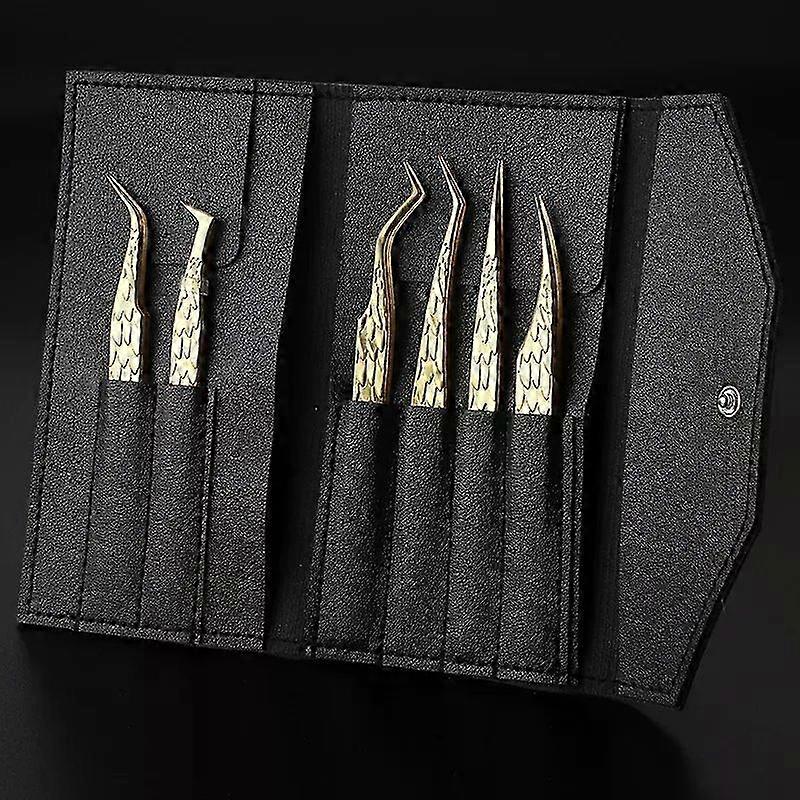 6PCS Eyelash Tweezers Set for Fake Fan Lash Extensions and Eyebrow Clipping Makeup Tools Kit