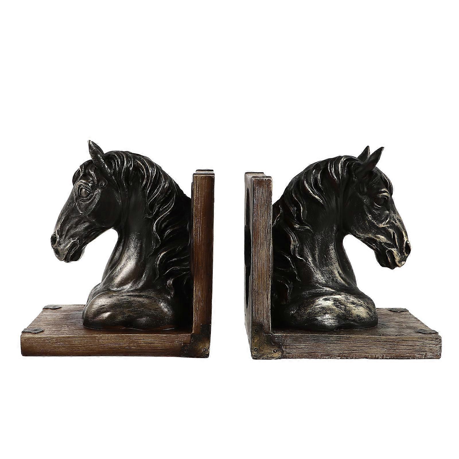 Unique Bookends Horse Head Shape Resin Material Retro Style Bookshelf Decor 15.5X14.5X10CM 1 Pair