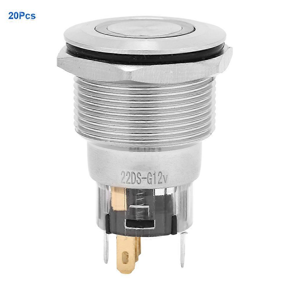 20Pcs 22mm Self Locking Type Flat Ring Light NO + NC + C Stainless Steel Button Switch(green)