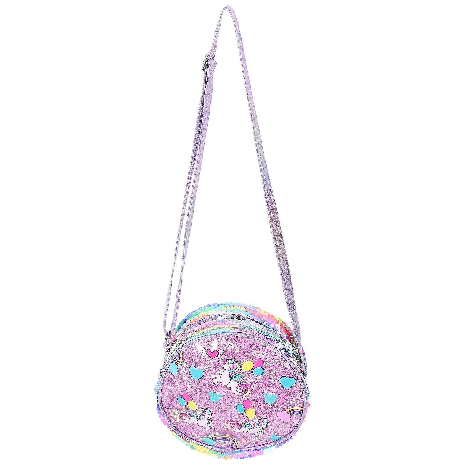 Kids Cartoon Bag Sequins Shoulder Bag Fashionable Use Various Occasions Purple Polyester Leather 1Set