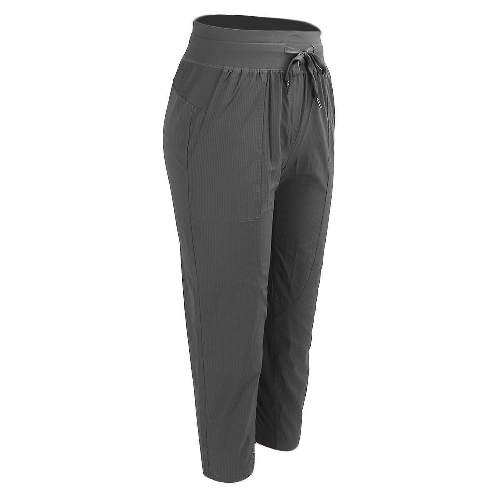 Women Fitness Joggers Washable Soft Breathable Drawstring Sweatpants for Running Outdoor Activity (Gray) L