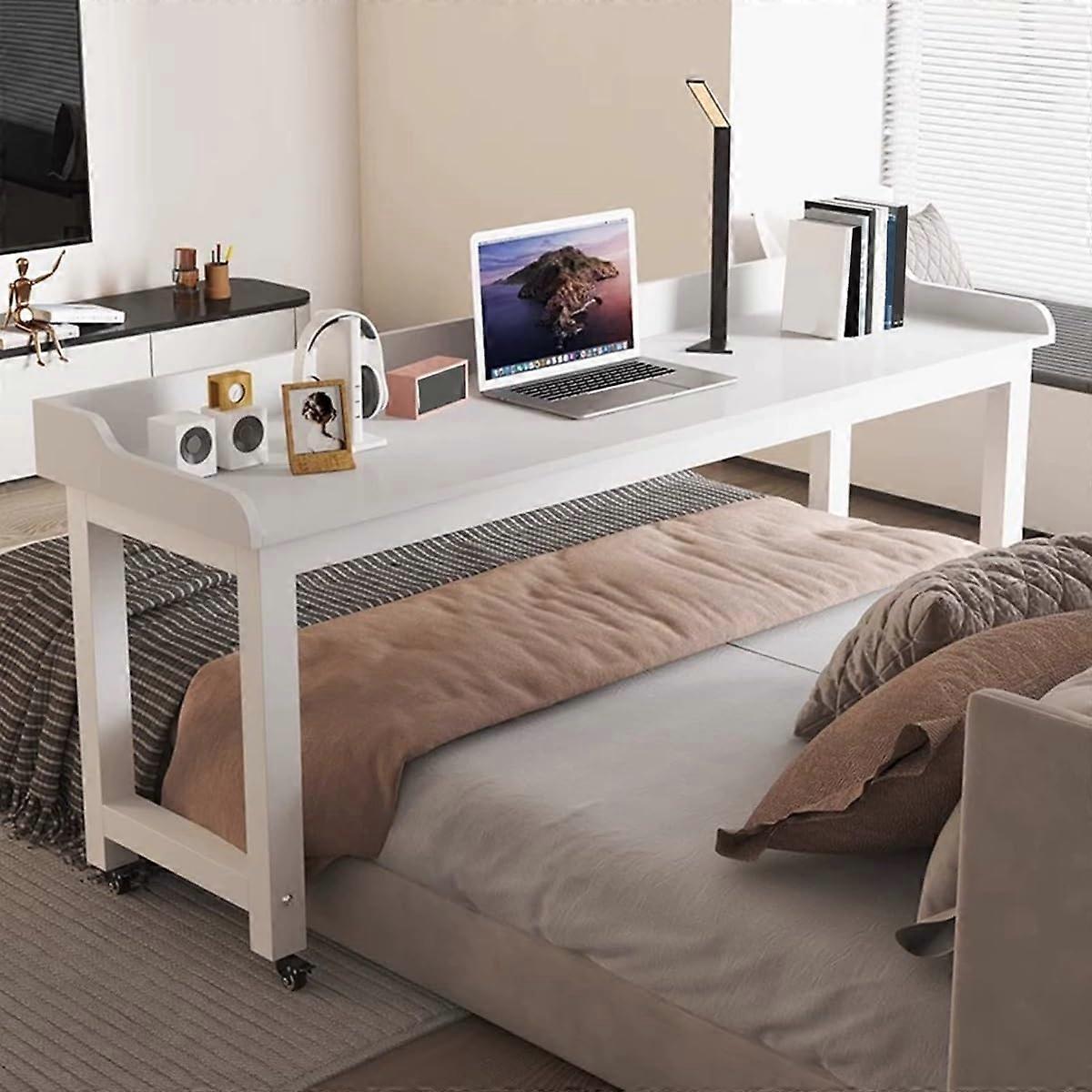 Overbed Table with 360° Wheels, Laptop Cart Mobile Desk for Hospital and Home (White)