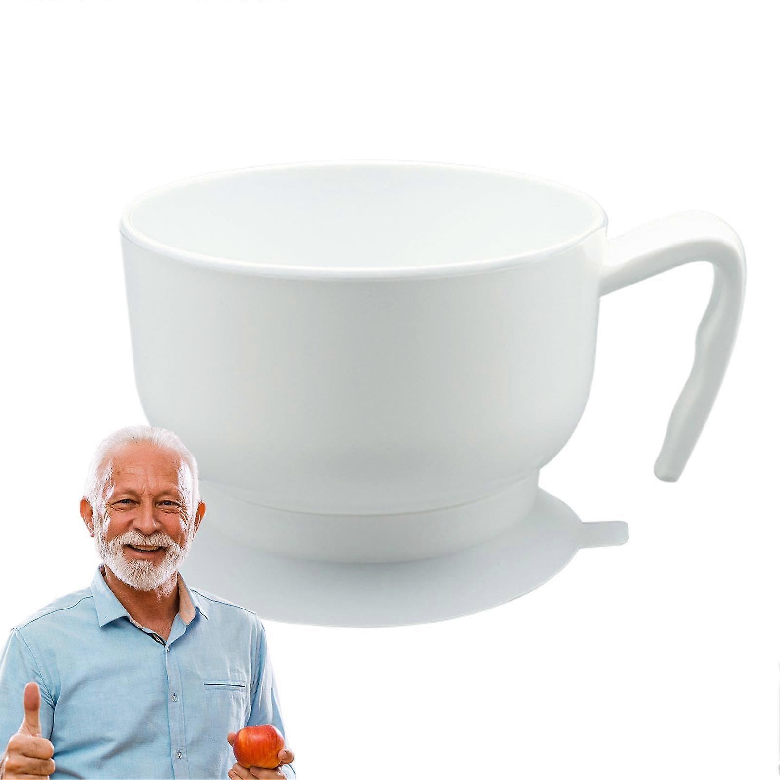 Elderly Dinnerware Bowl With Suction Cup And Handle - Non-Slip Self-Feeding 15.5 x 8.9 cm White