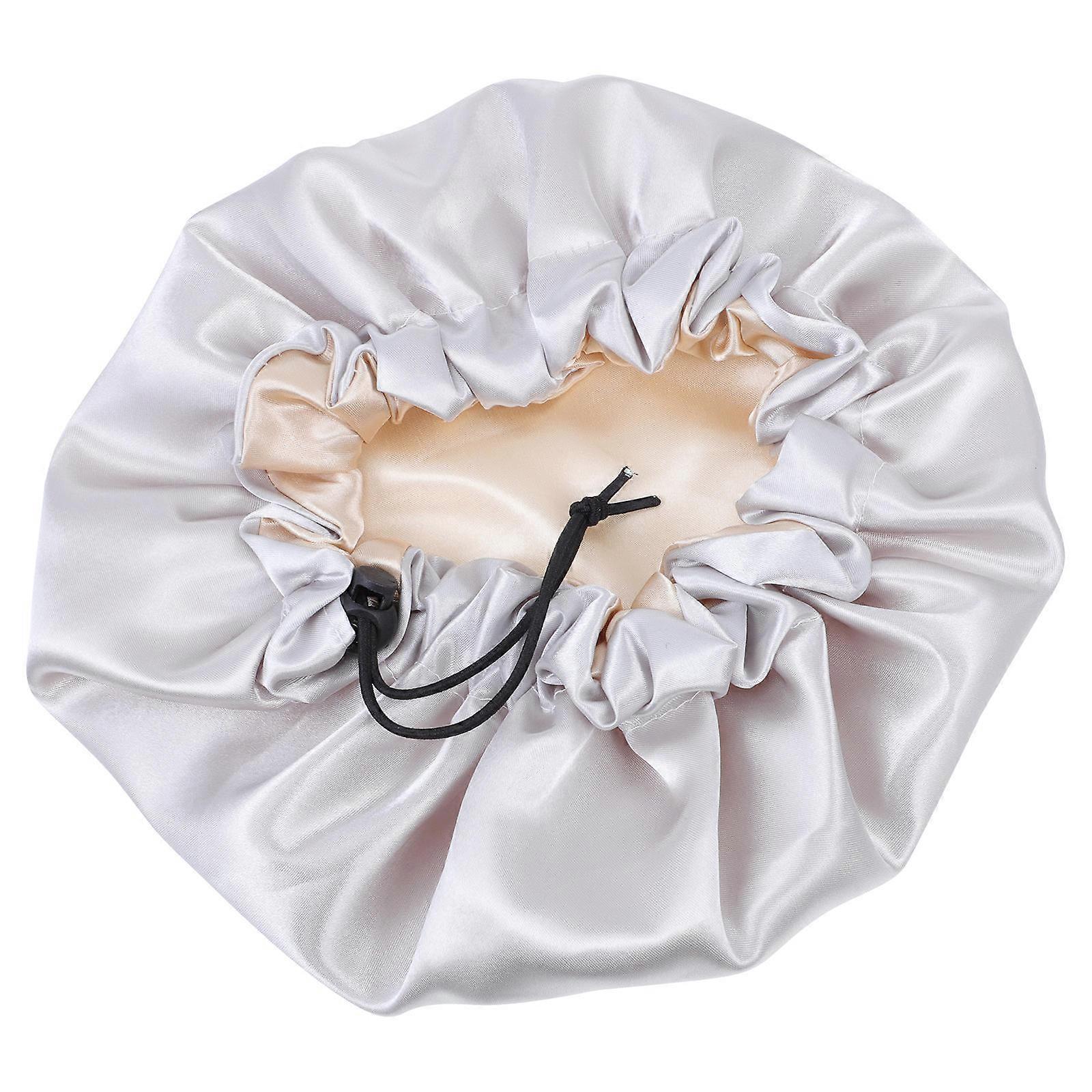 Breathable Elastic Sleep Bonnet Hair Protector Hat Multi Functional Double Layer Design for Bathing Sleeping Housework Grey Unisex Cap