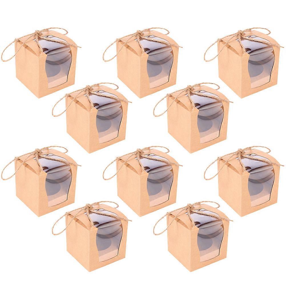 Retro Simple Elegant Bakery Boxes with Window for Cupcake Containers and Treats Storage Multi 10pcs