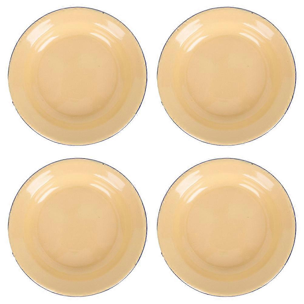 4pcs Vintage Enamel Plates, Multi Function Serving Dishes with Flat Edges, Perfect for Snacks, Weddings, Gatherings – Pure Yellow Design