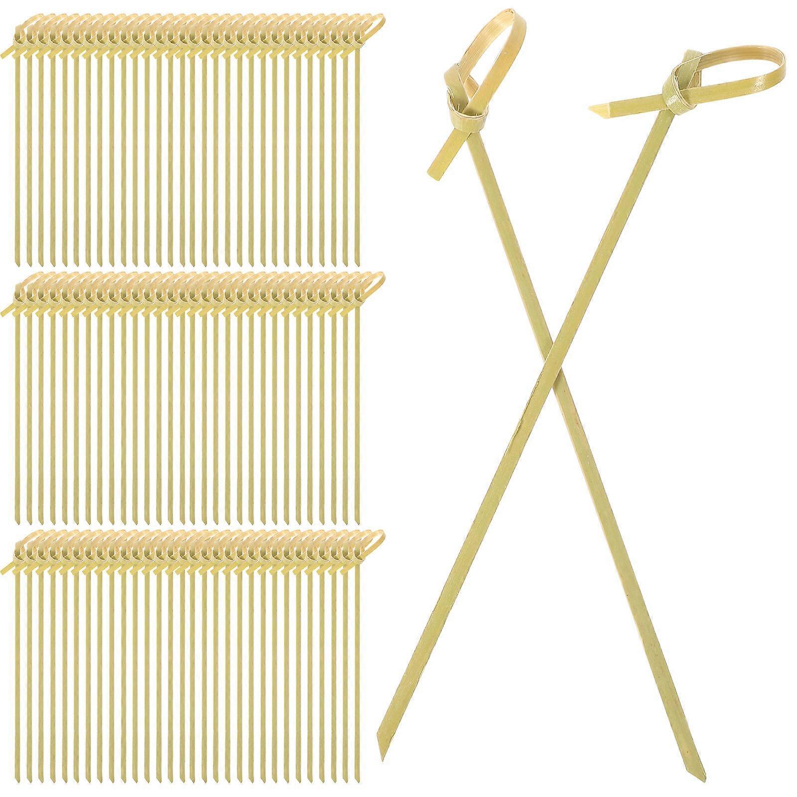 100PCS Bamboo Knot Picks for Cocktails and Appetizers Made of Bamboo Light Yellow 12CM