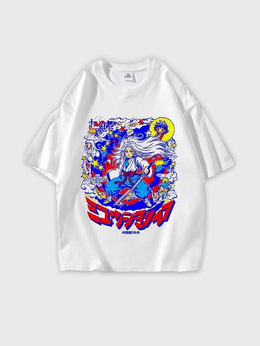 T-shirt round neck book Characters Pattern loose short sleeve P1691