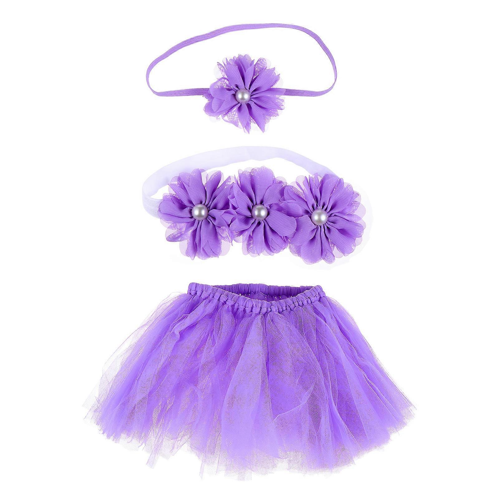 Infant Tutu Skirt with Delicate Headband and Chest Wrap in Lavender Color for Baby Photography Prop 03 Months