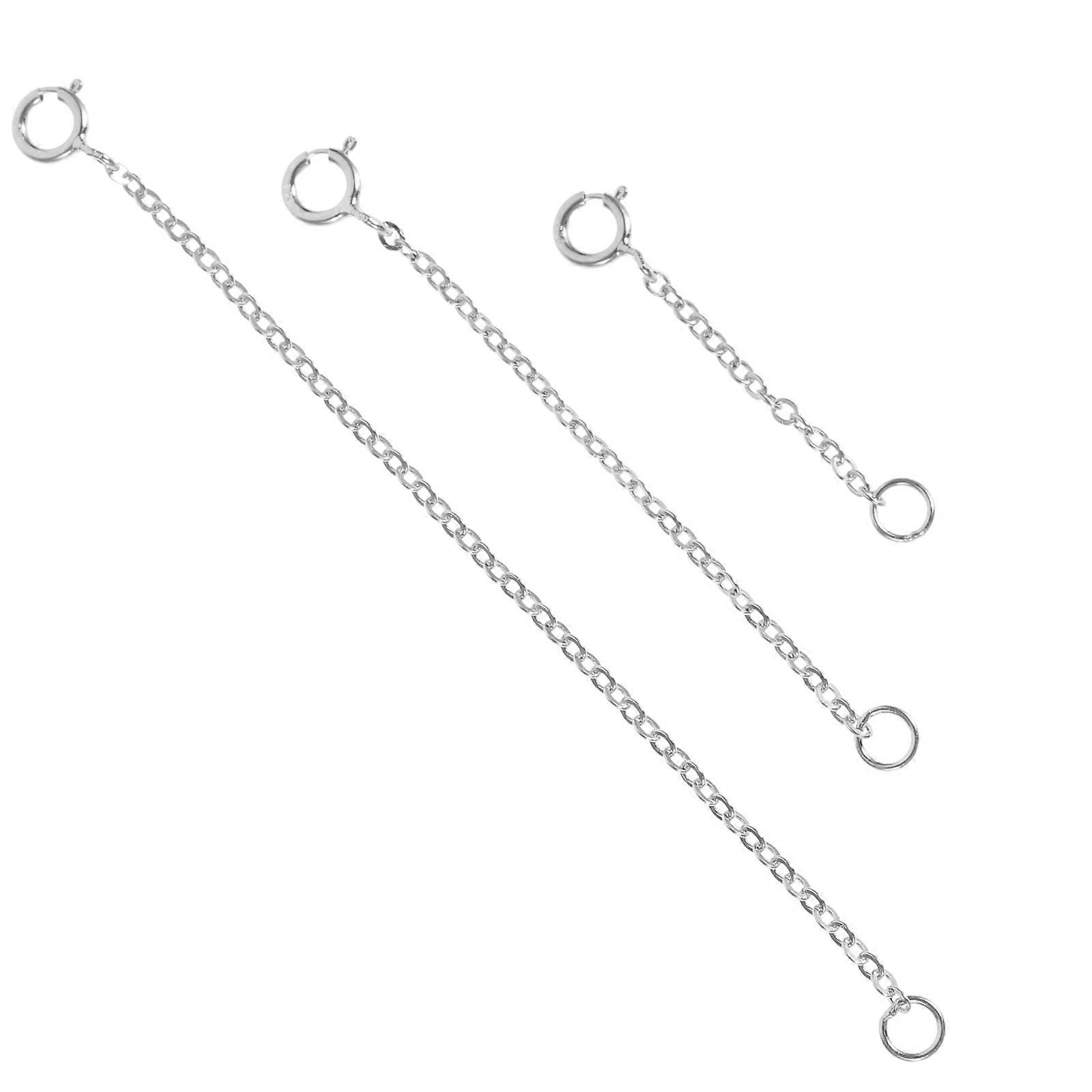 Silver Steel Extender Chains for Jewelry Making with Classic Button Adjustable 3pcs