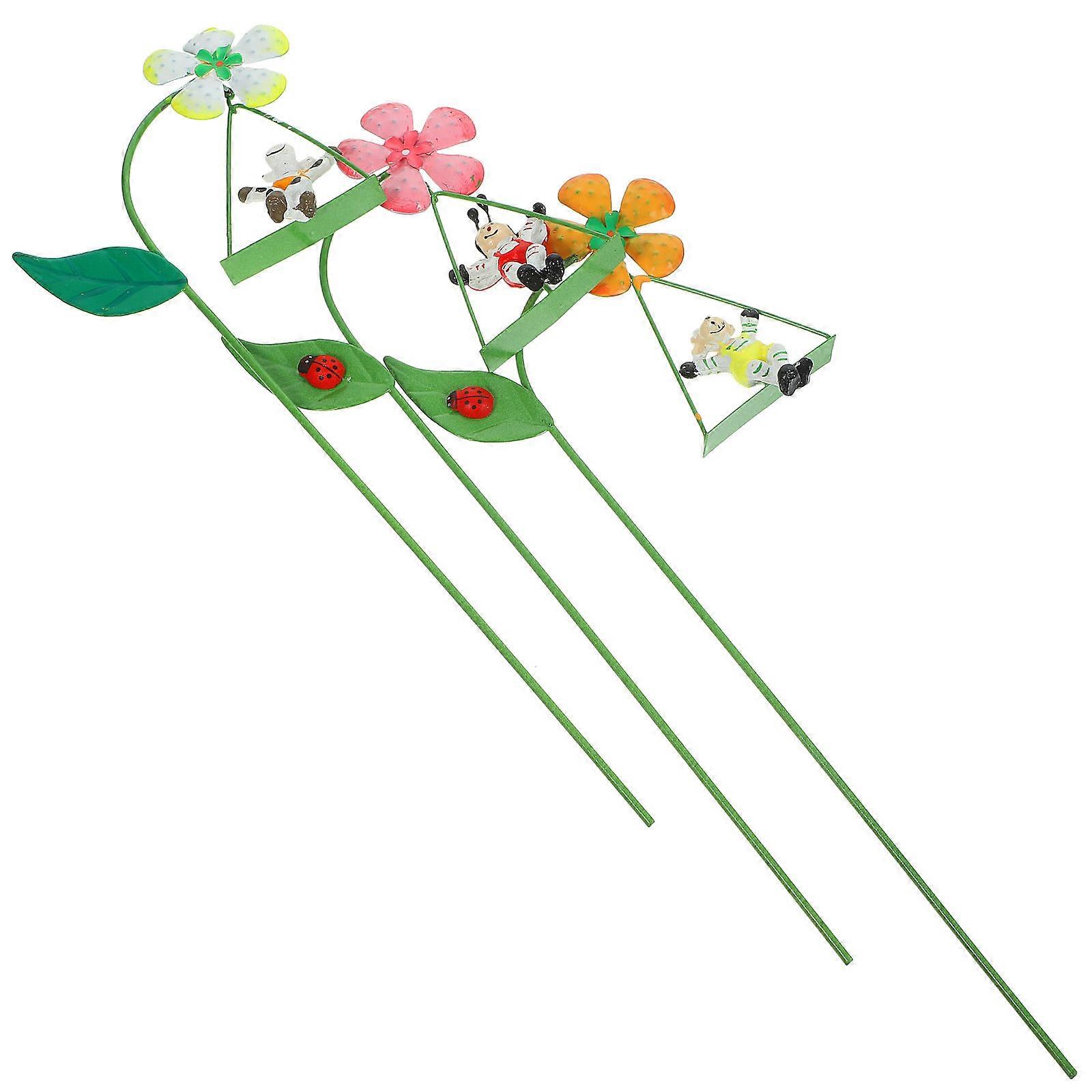 Garden Stakes Flower Pot Insert For Garden Enhancement Stake Shape 3Pcs Assorted Color