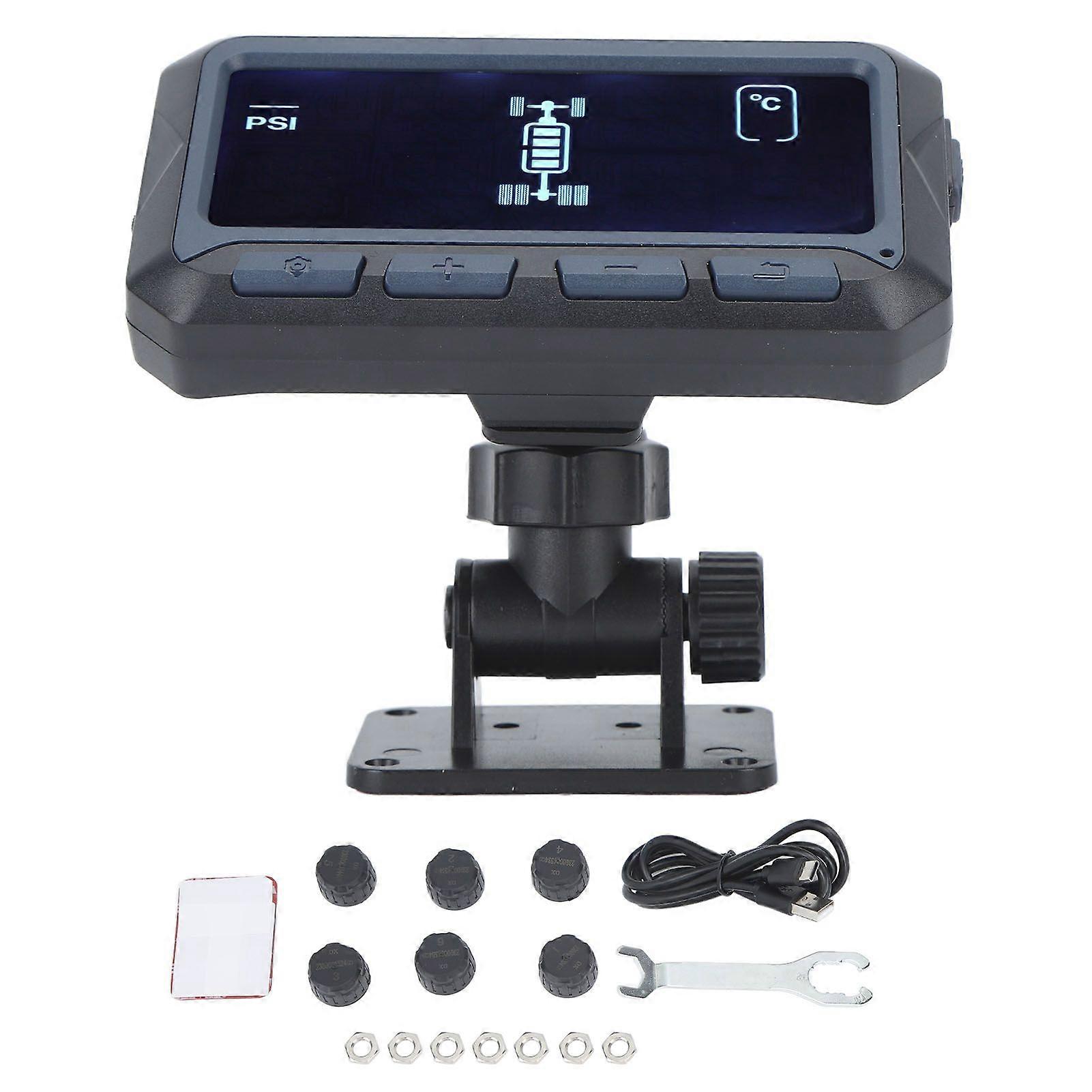 Solar powered wireless TPMS 6 sensor tire monitor for car truck