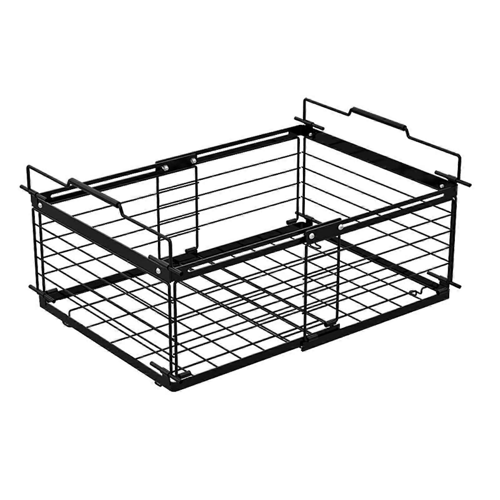Extendable refrigerator container, sturdy carbon steel, adjustable sliding bucket with ergonomic handle for kitchen, black