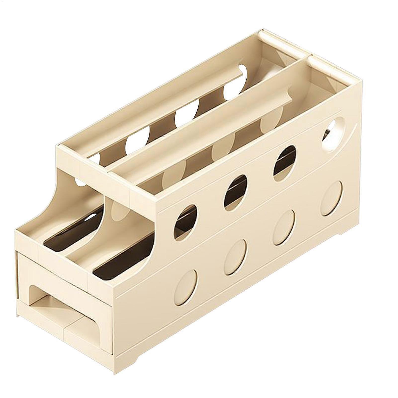 Automatic Rolling Egg Dispenser Automatic Rolling Egg Box Food Dispenser Holder, SpaceSaving Organizer for Refrigerator Kitchen Cabinet, Beige