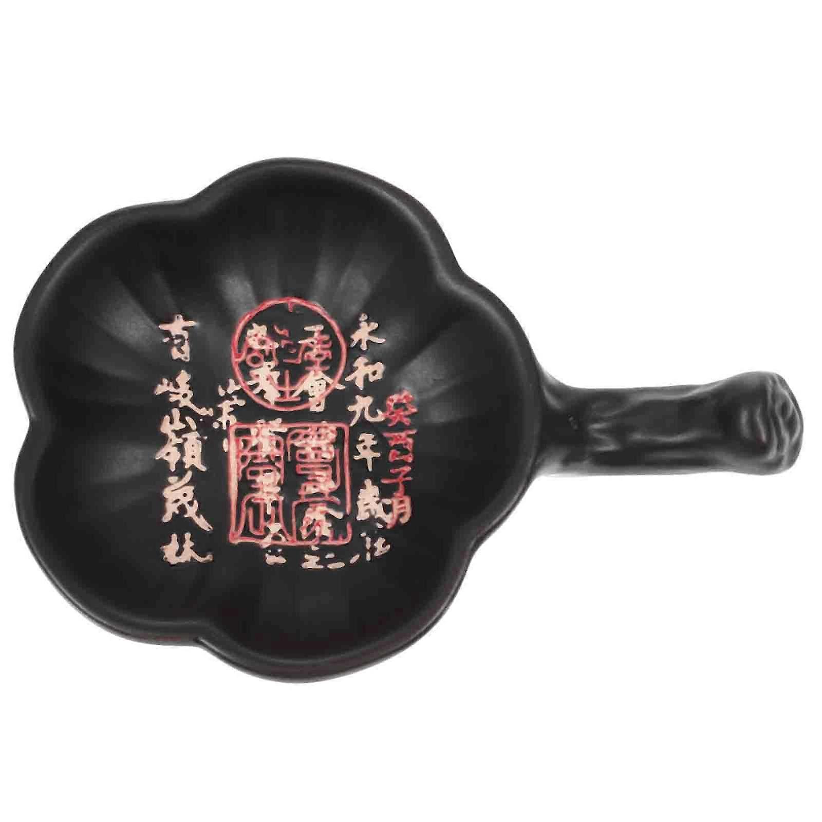 Ceramic Ink Tray for Calligraphy and Painting at Home Black Flower Shape 1 Piece