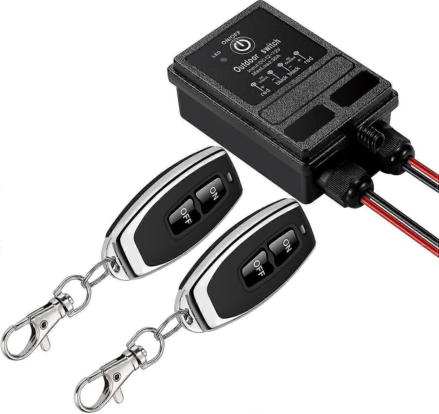 Wireless remote switch, RF DC 12V/24V/48V/72V remote switch, 40A relay, 328ft long harness.