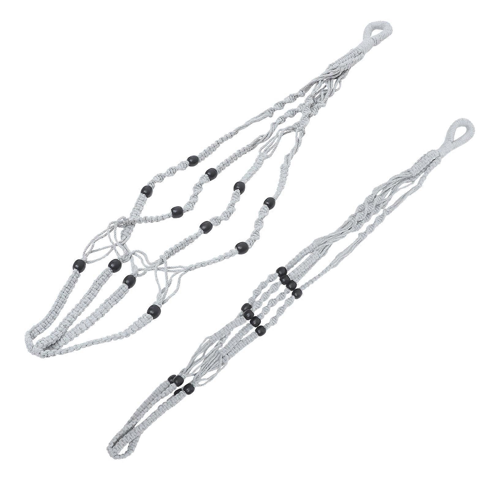 Bohemian Style Macrame Plant Hanger Set For Plant Lovers Indoor Outdoor Use Grey Woven Structure Durable Construction 2Pcs