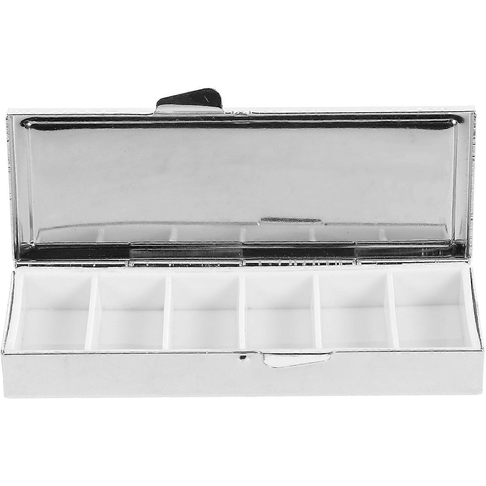 Portable Stainless Steel Medicine Candy Storage Case with 6 Lattice for Halloween Cosplay and Dance Party Use